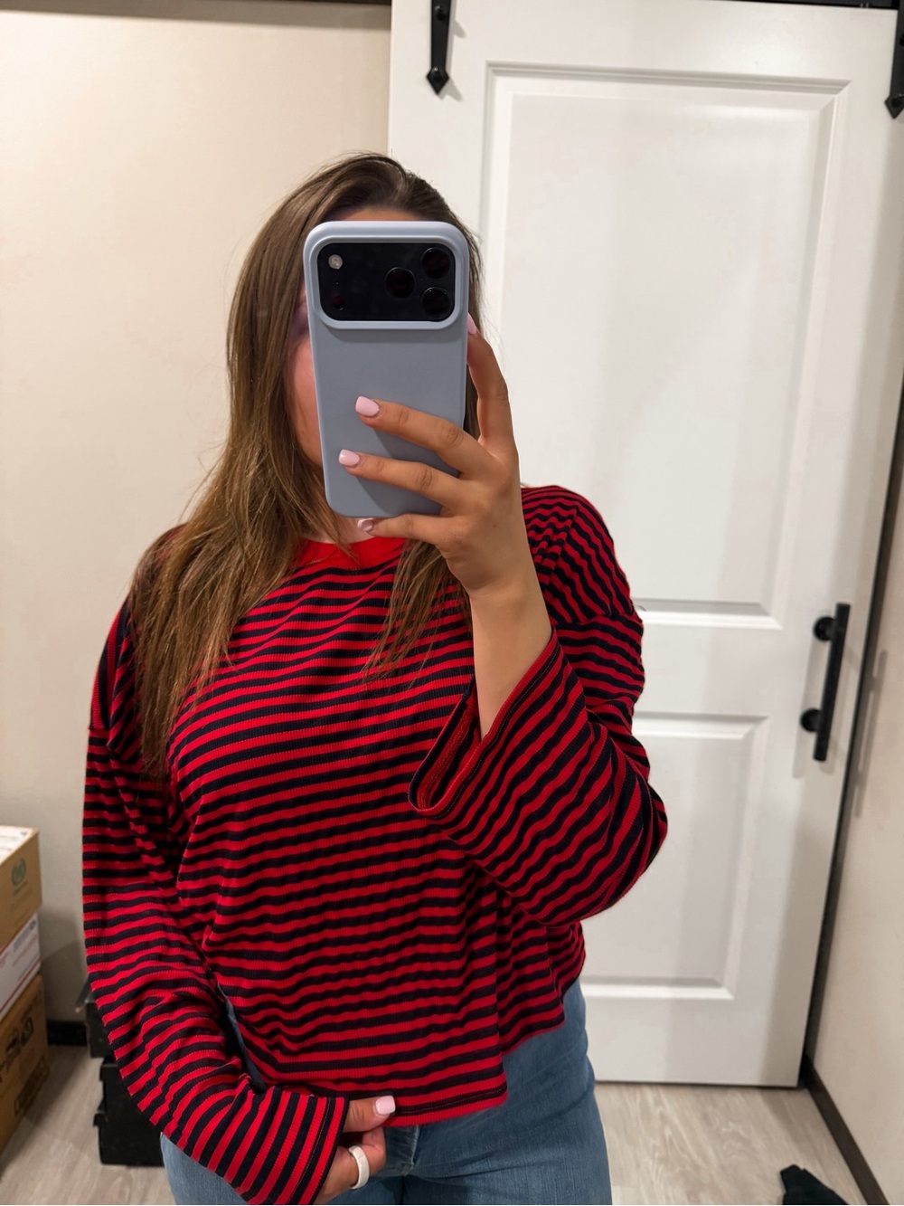 Striped Red and Black Long-Sleeve Women's Top